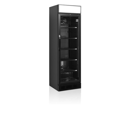 Black TEFCOLD Beverage Refrigerated Cabinet - Glass Door 347L, LED Lighting