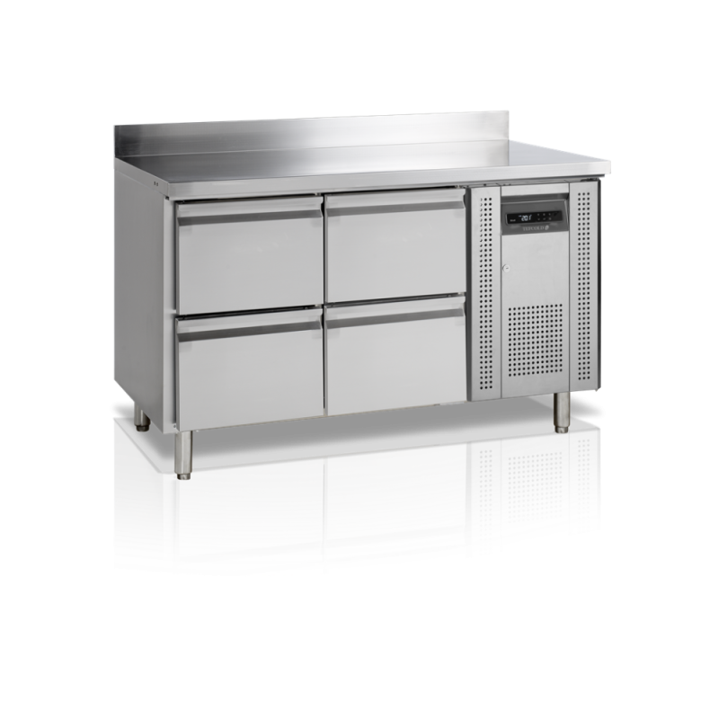 The Positive Refrigerated Table with Stainless Steel Backsplash - 4 Drawers GN 1/1 TEFCOLD: efficiency and performance in profes