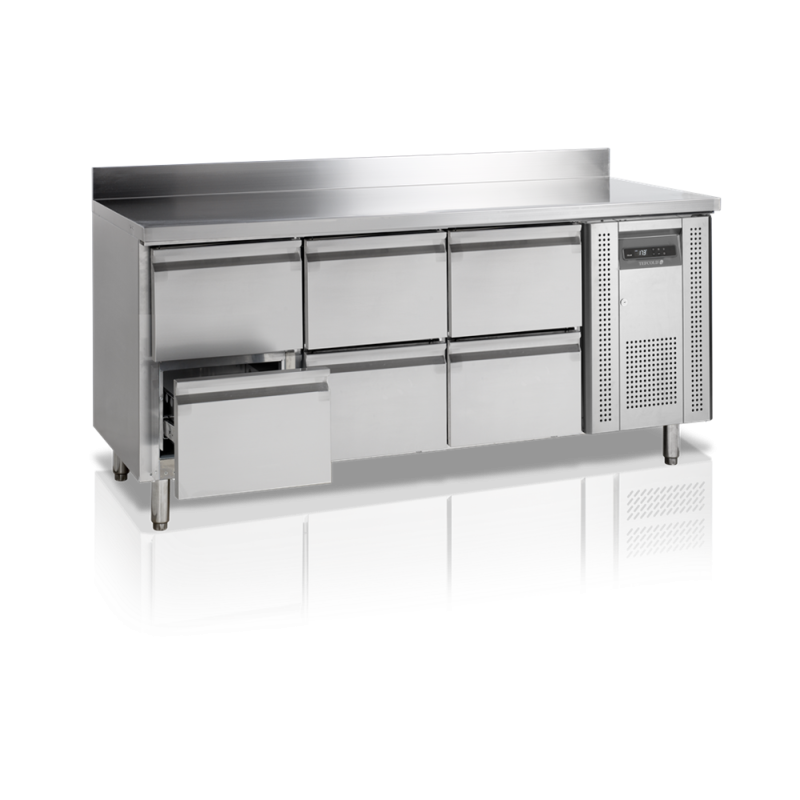 Positive Stainless Steel Refrigerated Table - 6 Drawers GN 1/1 TEFCOLD - Practical and durable