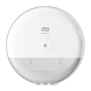 Tork SmartOne® White Mini Toilet Paper Dispenser - Efficient Sheet-by-Sheet Distribution for Professional Restrooms