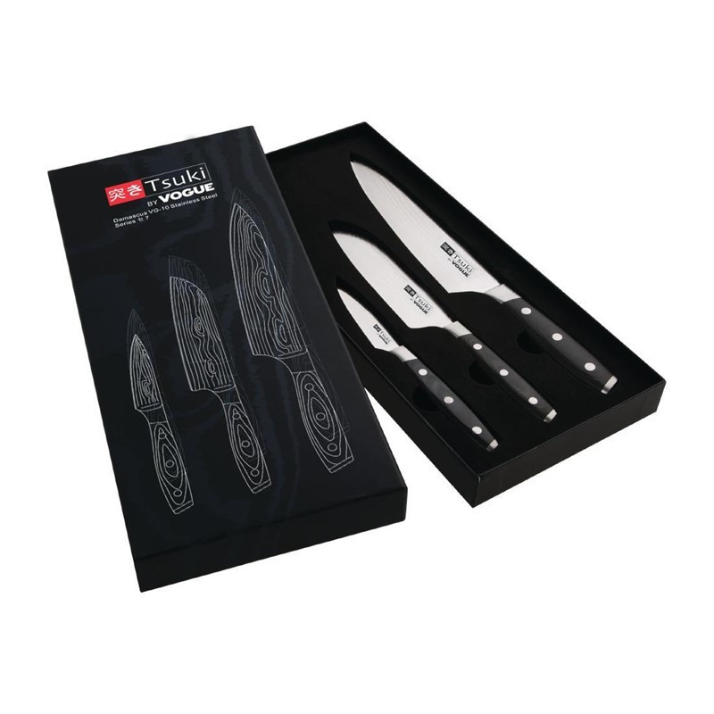 Gift box with 3 Tsuki Series 7 Vogue knives - Professional quality