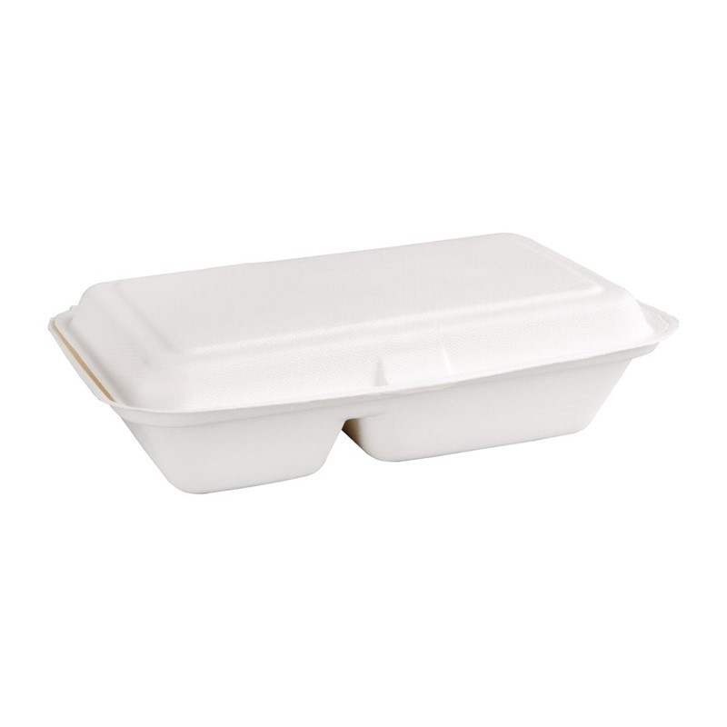 2-Compartment Bagasse Compostable Boxes 253 mm - Pack of 200