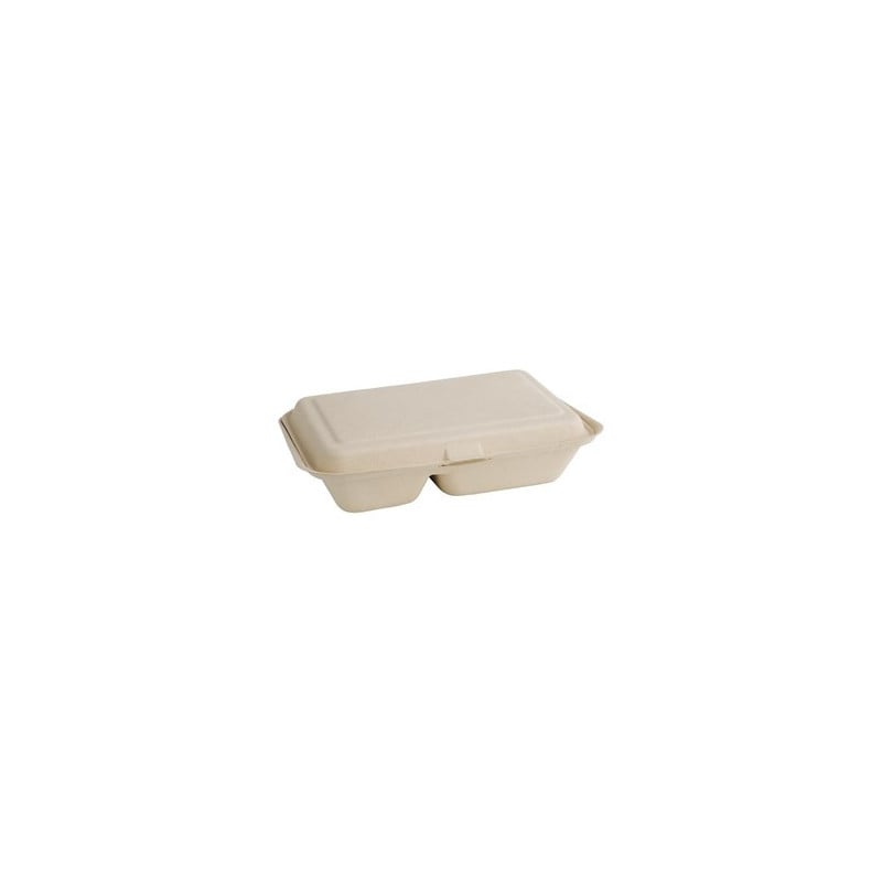 2-Compartment Compostable Natural Bagasse Boxes - Eco-friendly Solution