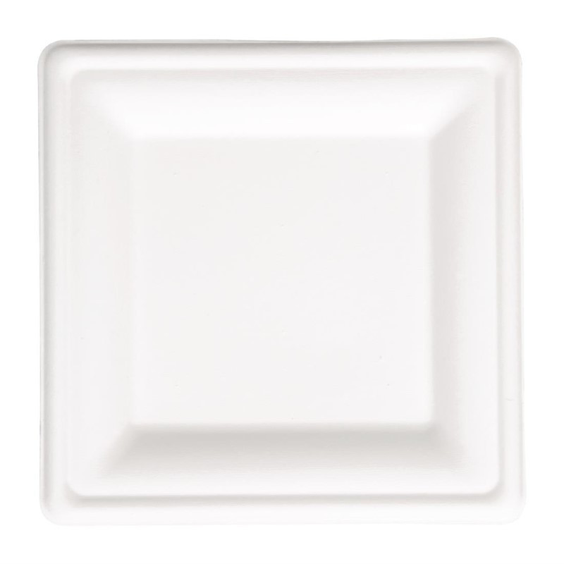 Assiettes carrées compostables en bagasse 261 mm - Lot de 50 - Écologiques et pratiques