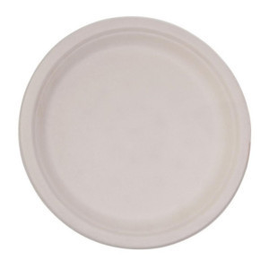 Round compostable plates made of natural bagasse - Pack of 50, 260mm