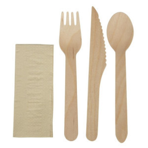 Wooden Cutlery Sets 4-in-1 | Pack of 250 - Individual & Durable Packaging