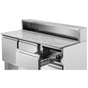 Meuble à Pizza Réfrigéré Toit Inox 8 x GN1/6 - 2 Portes et 2 Tiroirs - Dynasteel