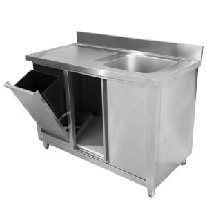 1 Bowl Sink Unit with Backsplash and Bin - 1200 x 600 mm - Dynasteel