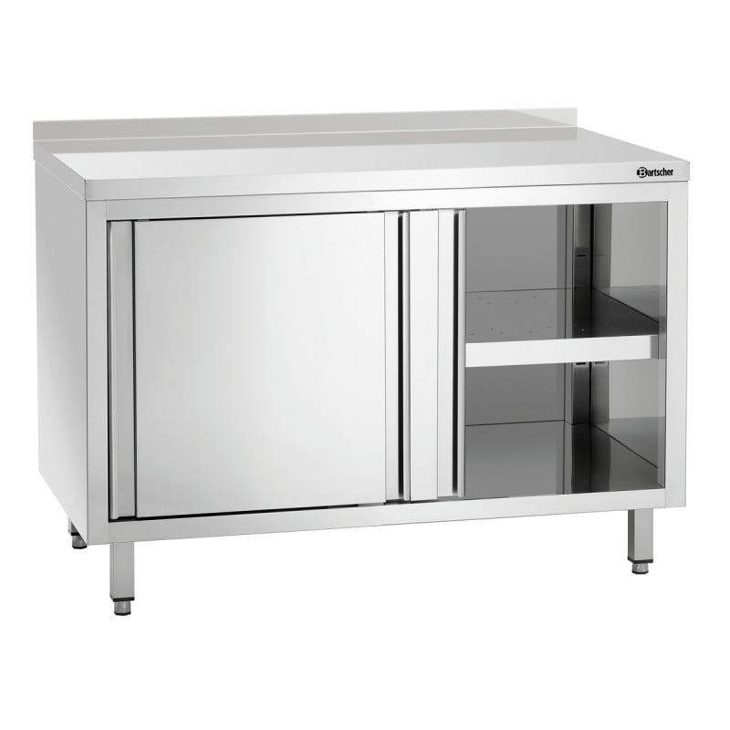 Stainless Steel Cabinet with Sliding Doors, Shelf, and Backsplash - L 1200 mm