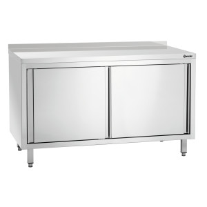 Stainless Steel Cabinet with Sliding Doors, Shelf, and Backsplash - L 1400 mm