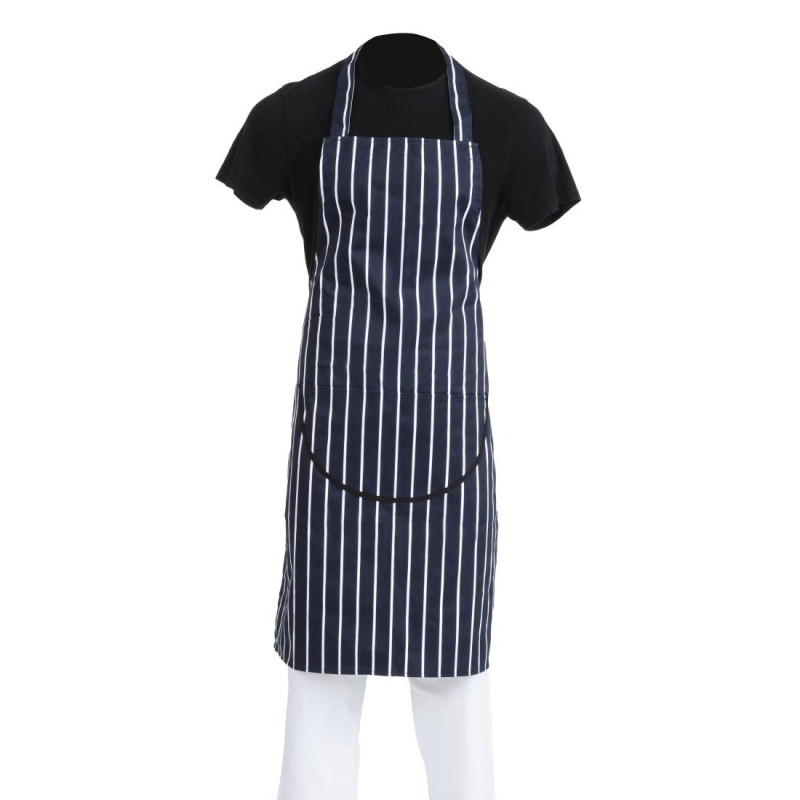 Apron Bib With Pocket Striped Navy And White 965 X 710 Mm - Whites Chefs Clothing - Fourniresto