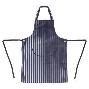 Apron Bib With Pocket Striped Navy And White 965 X 710 Mm - Whites Chefs Clothing - Fourniresto