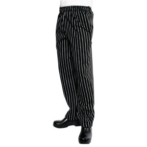 Mixed Black and White Striped Baggy Kitchen Pants - Size L - Chef Works - Fourniresto