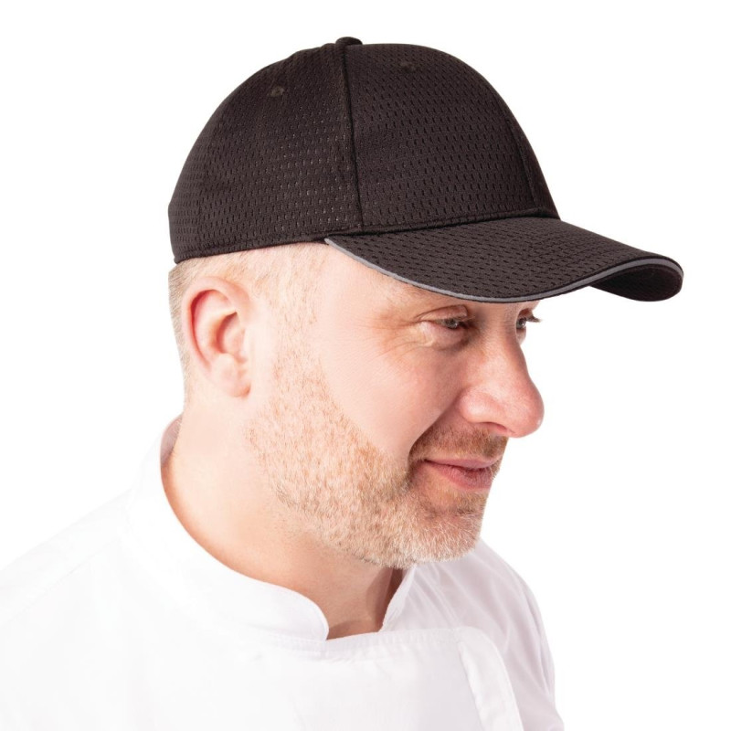 Casquette Baseball Cool Vent Noire Avec Liseré Gris - Taille Unique - Chef Works - Fourniresto