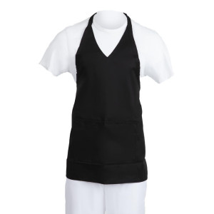 Server Apron V-Neck Black Polycotton 838 x 698 mm - Whites Chefs Clothing - Fourniresto