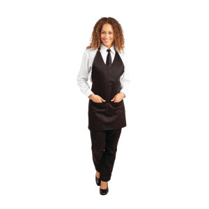 Server Apron V-Neck Black Polycotton 838 x 698 mm - Whites Chefs Clothing - Fourniresto