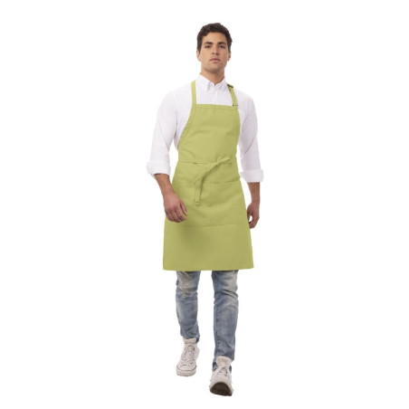 Tablier Bavette Avec Tour De Cou Réglable Et Double Poche Vert Anis 610 X 860 Mm - Chef Works - Fourniresto