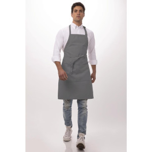 Tablier Bavette Avec Tour De Cou Réglable Et Double Poche Gris 610 X 860 Mm - Chef Works - Fourniresto