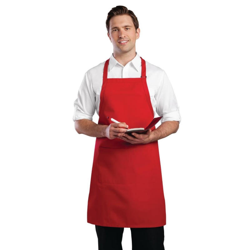 Bib Apron With Adjustable Neck Strap And Double Pocket Red 610 X 860 Mm - Chef Works - Fourniresto