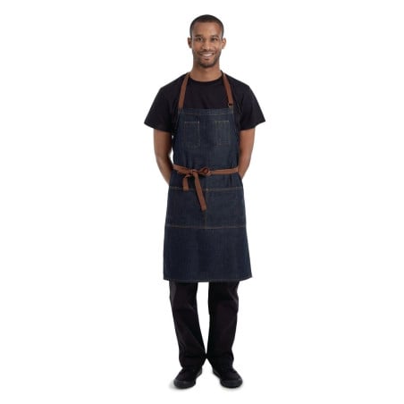 Indigo Memphis Bib Apron in Cotton 760 x 865 mm - Chef Works - Fourniresto