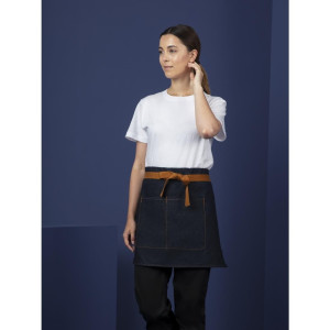 Blue Denim Server Apron with Ochre Cotton Belt 700 x 430 mm - Whites Chefs Clothing - Fourniresto