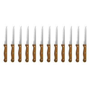 Meat Knife with Wooden Handle Serrated Blade 215 mm - Set of 12 - Olympia - Fourniresto