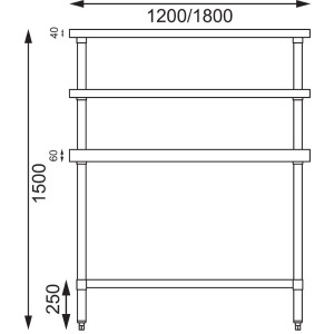 Ανοξείδωτο τραπέζι με 2 ανώτερα ράφια 1200 x 600 χιλιοστά - Vogue - Fourniresto