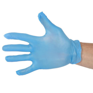 Non-Powdered Blue Vinyl Food Gloves Size M - Pack of 100 - Vogue - Fourniresto