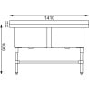 Διπλός νεροχύτης με βαθύ κάθισμα 2 x 100 L 1410 x 600 χιλ. - Vogue - Fourniresto