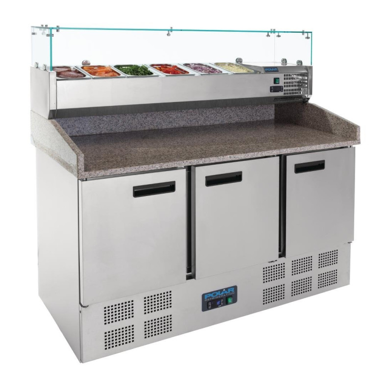 Refrigerated 3-Door Pizza Preparation Counter 368 L - Polar - Fourniresto