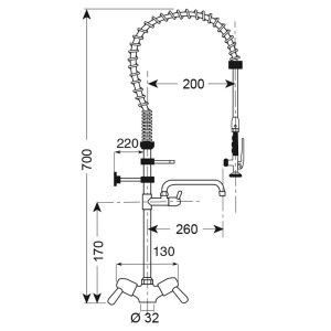 Shower head with Small Model Single-hole Swan Neck - Gastro M - Fourniresto