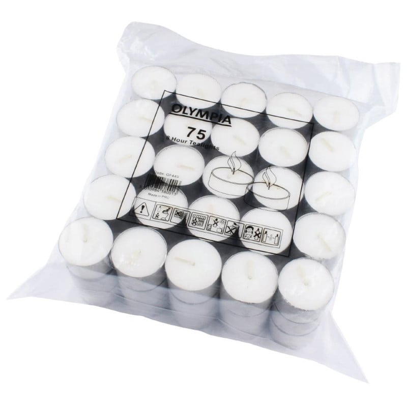 8 Hour Tealight Candles Ø 40 mm - Pack of 75 - Olympia