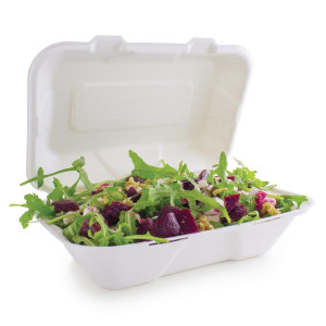 Boîtes Repas en Bagasse avec Couvercle À Charnière - L 228mm - Lot de 200 - Vegware