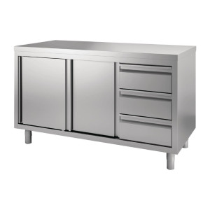 Meuble en Inox Avec Portes Coulissantes Et 3 Tiroirs À Gauche- L 1400 x P 700mm - Gastro M