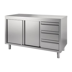 Stainless Steel Cabinet with Sliding Doors and 3 Drawers on the Left - W 1400 x D 700mm - Gastro M