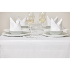 White tablecloth with satin band 1780 x 2740mm - Mitre Luxury - Fourniresto