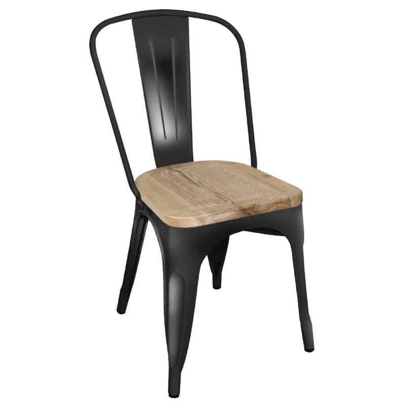 Black Steel Chair with Wooden Seat - Set of 4 - Bolero