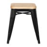 Tabourets Bistro Bas en Acier Noir avec Assise en Bois - Lot de 4 - Bolero