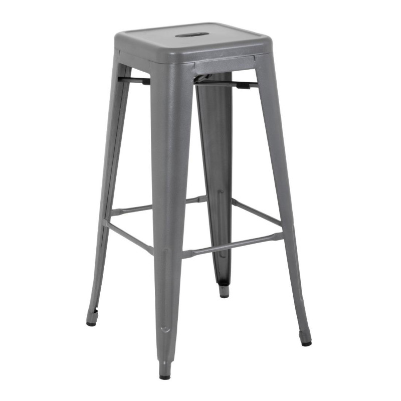 High Stools in Metallic Grey Galvanized Steel - Set of 4 - Bolero High Stools in Metallic Grey Galvanized Steel - Set of 4 - Bolero