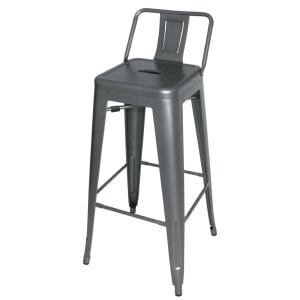 High Steel Grey Metal Stools with Backrest - Set of 4 - Bolero