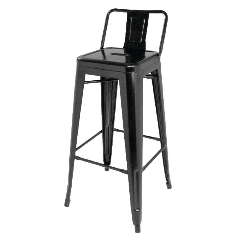 High Black Steel Stools with Backrest - Set of 4 | Bolero