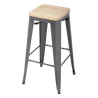 High Steel Gray Bistro Stool with Wooden Seat - Set of 4 - Bolero