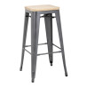 High Steel Gray Bistro Stool with Wooden Seat - Set of 4 - Bolero