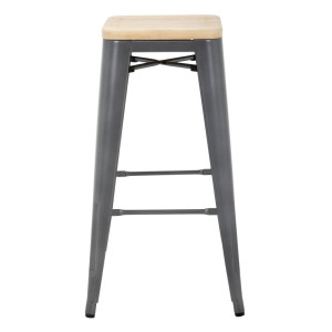 High Steel Gray Bistro Stool with Wooden Seat - Set of 4 - Bolero