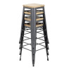 High Steel Gray Bistro Stool with Wooden Seat - Set of 4 - Bolero