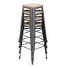 Tabouret Bistro Haut en Acier Gris avec Assise en Bois - Lot de 4 - Bolero