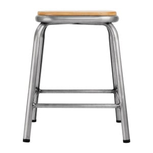 Low Galvanized Steel Stool with Wooden Seat Cantina - Set of 4 - Bolero