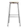 High Galvanized Steel Stool with Wooden Seat - Set of 4 - Bolero