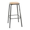 Tabouret Haut Gris Métallisé avec Assise en Bois - Lot de 4 - Bolero