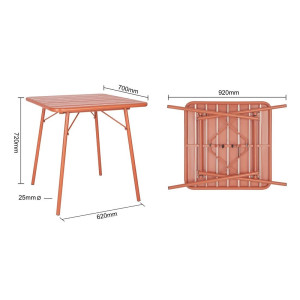 Square Steel Slatted Table - Terracotta - Bolero